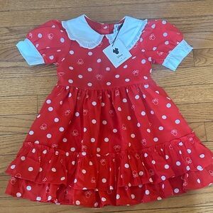 Janie and Jack Red Polka Dot Minnie Mouse Dress with White Collar